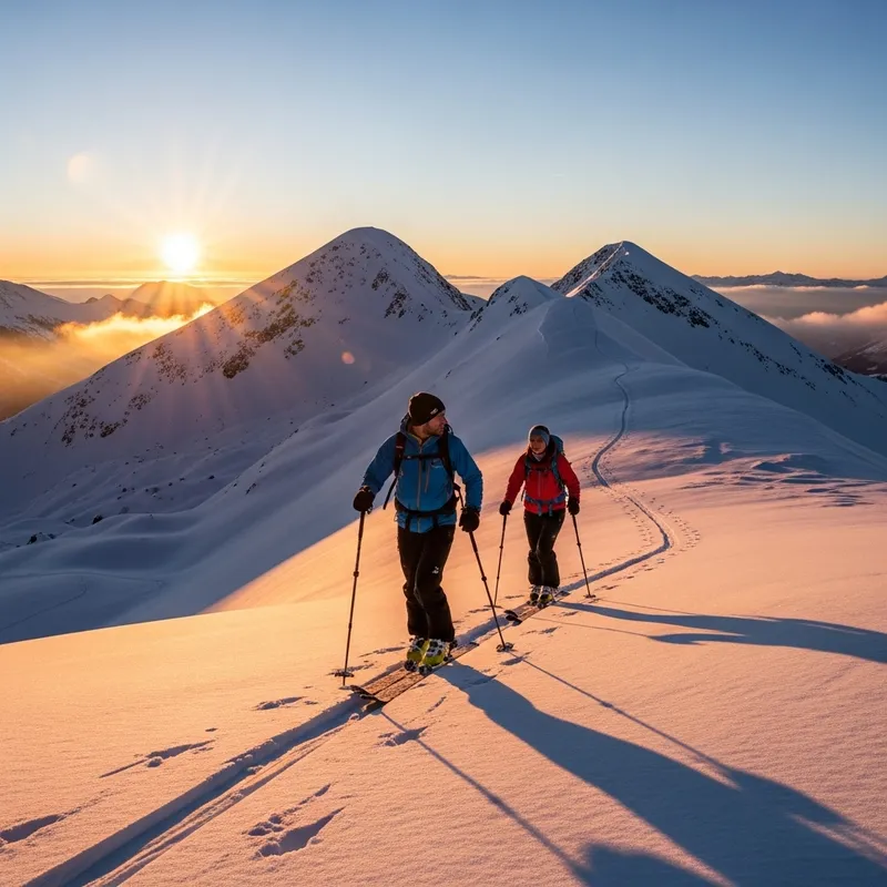 Couple Skiing Up a Mountain: A Scenic Adventure