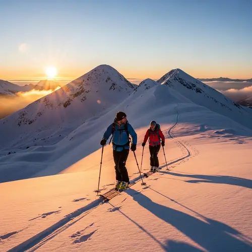 Couple Skiing Up a Mountain: A Scenic Adventure