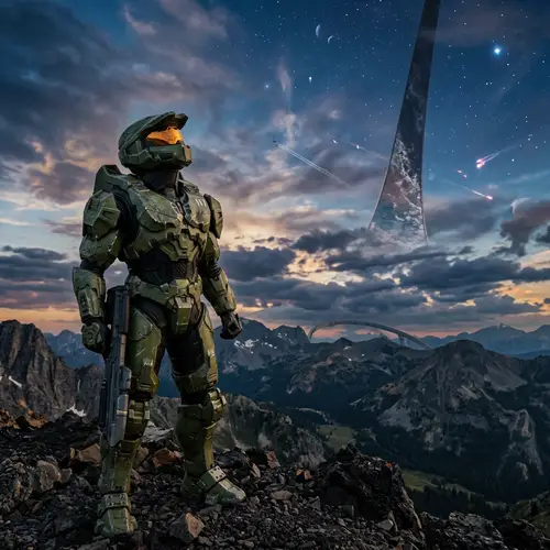 Master Chief Gazes at the Sky - Epic Video Game Art