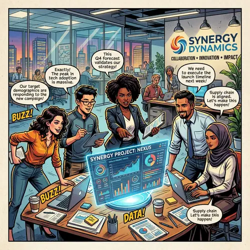 Vibrant Team of Diverse Agents in Dynamic Corporate Office Setting