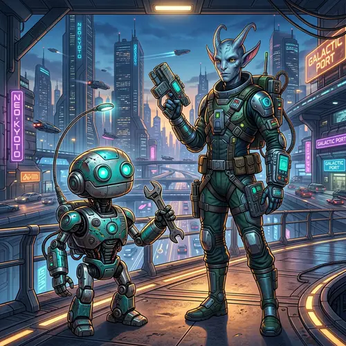 Ratchet and Clank - Futuristic Robot and Alien Duo in Cityscape