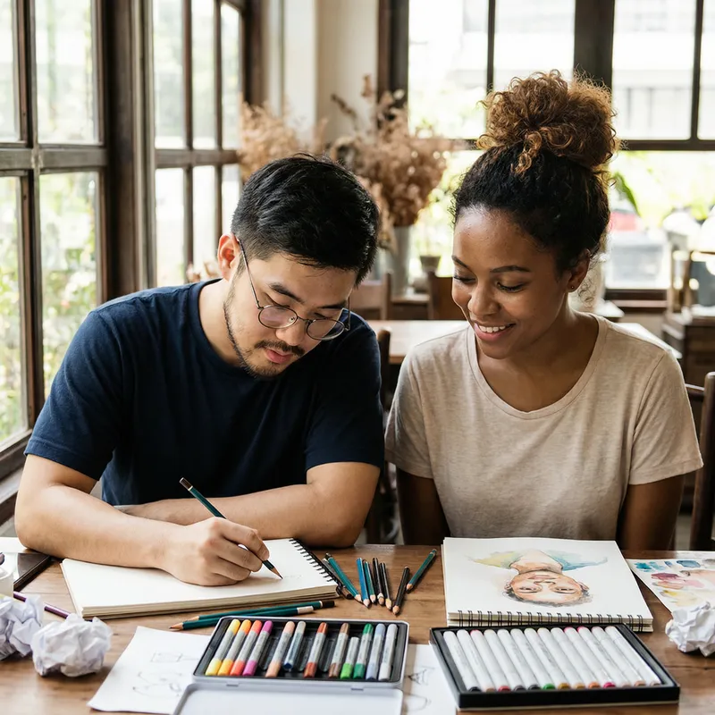 Asian Man and Woman Drawing: Creative Artistic Romance