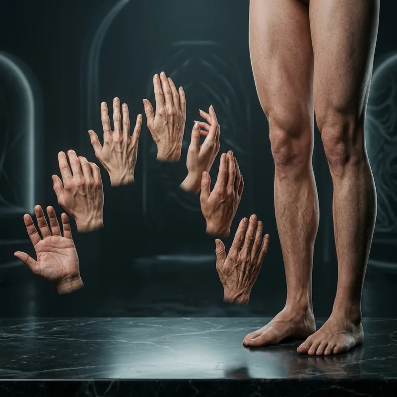 Surreal Image of Seven Hands and Two Legs Surreal Image of Seven Hands and Two Legs