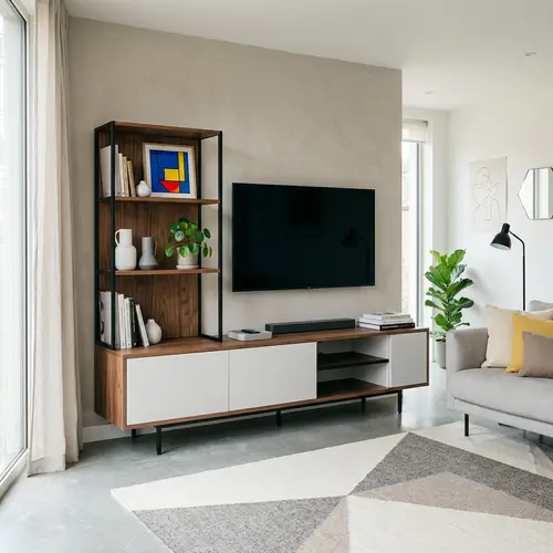 Modern TV Unit: Sleek Design with Earth Tones & Clean Lines