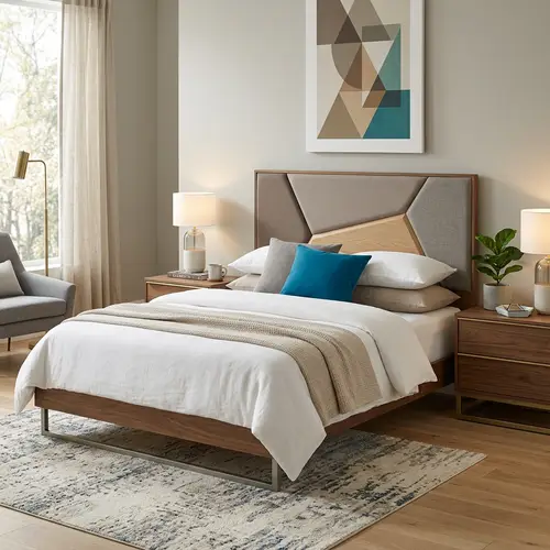 Modern Queen Bed with Sleek Design - Earth Tones & Minimalist Style