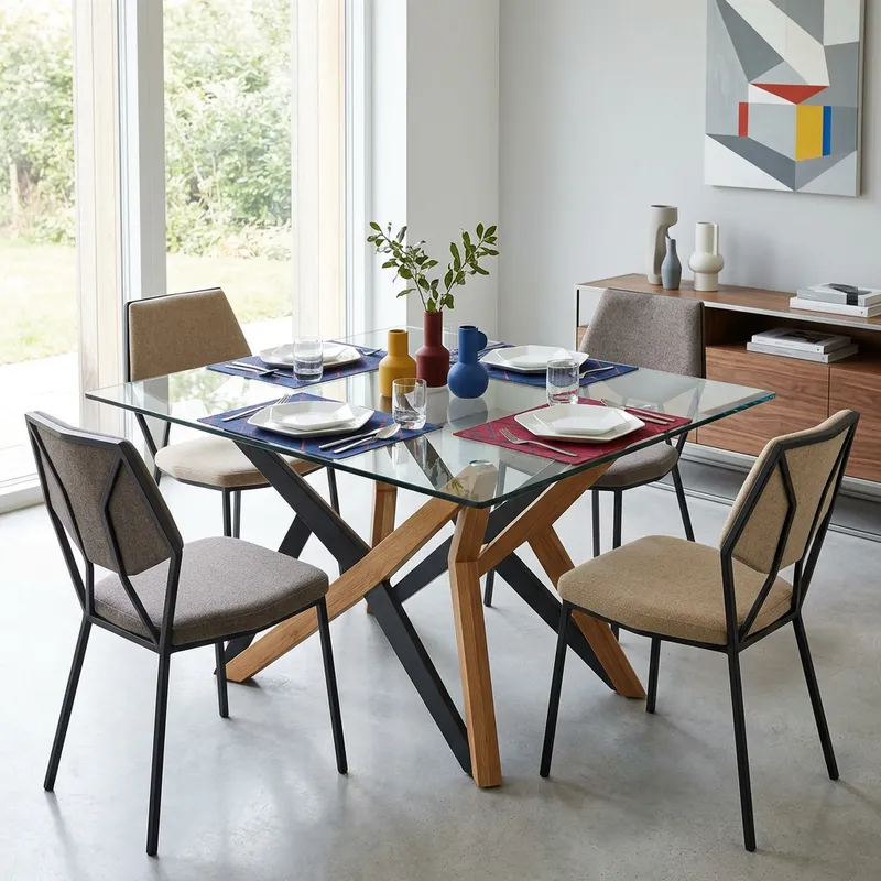 Modern Dining Set for Four - Minimalist Design & Earthy Tones