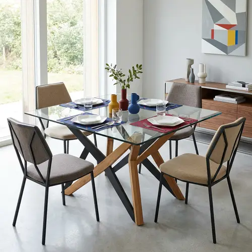 Contemporary Dining Set for Four - Sleek Design & Earthy Colors