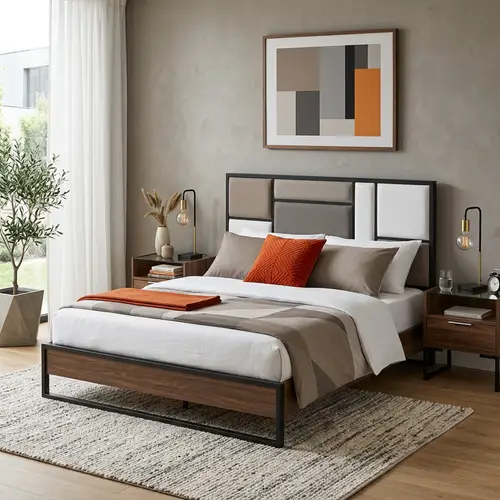 Modern King Size Bed with Headboard & Night Stands | Sleek Design