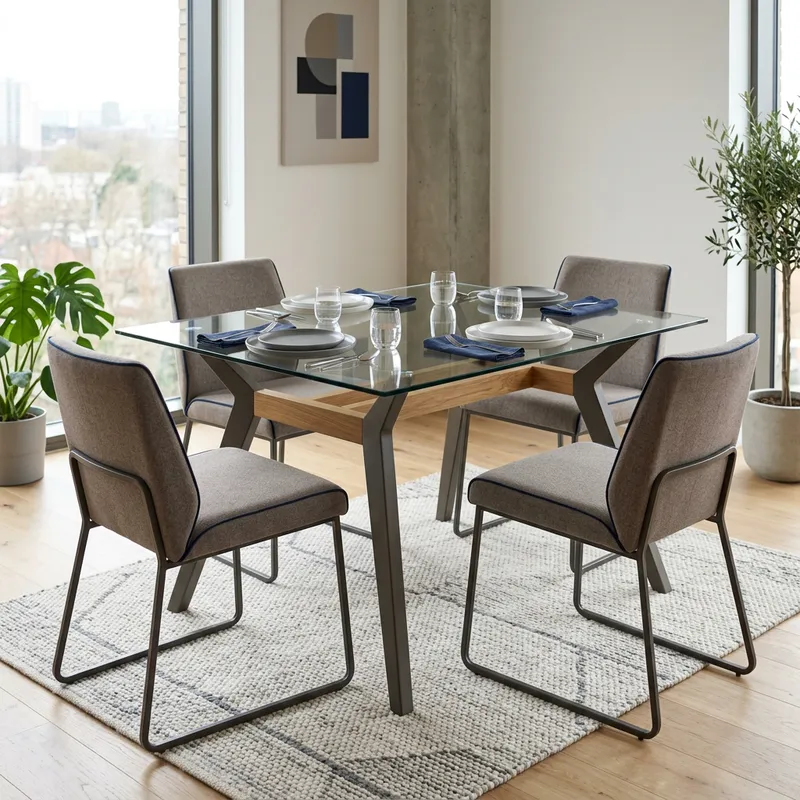 Minimalist 4 Seater Dining Table with Chairs | Sleek Geometric Design
