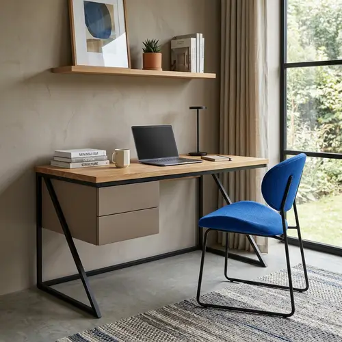 Modern Study Table with Chair - Sleek Design & Earth Tones