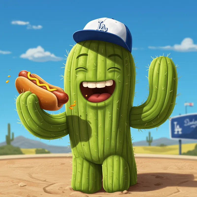 Cactus Enjoying a Hotdog - Dodgers Fan Fun