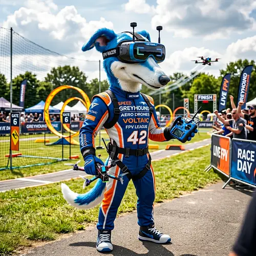 Greyhound Mascot in FPV Goggles for Exciting Events