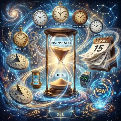 Abstract Time Management: Hourglass, Clocks, and Calendars