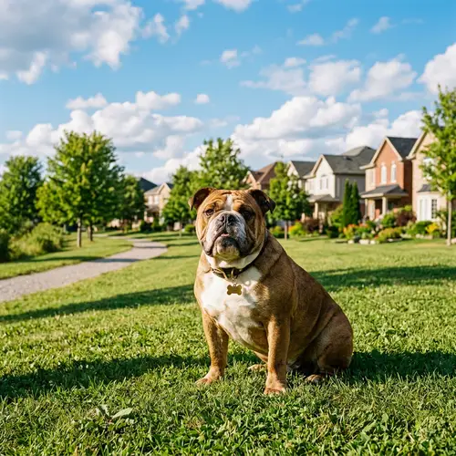 Friendly and Robust English Bulldog in Suburban Landscape