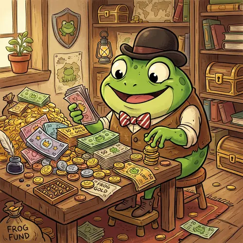 Joyful Cartoon Frog Counting Money in Bowler Hat