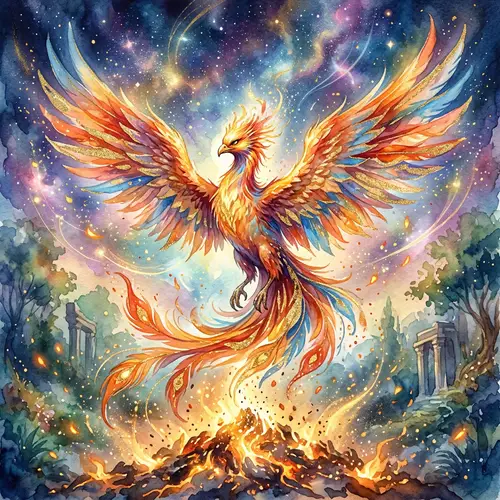 Majestic Ethereal Phoenix: A Vibrant Watercolor Art