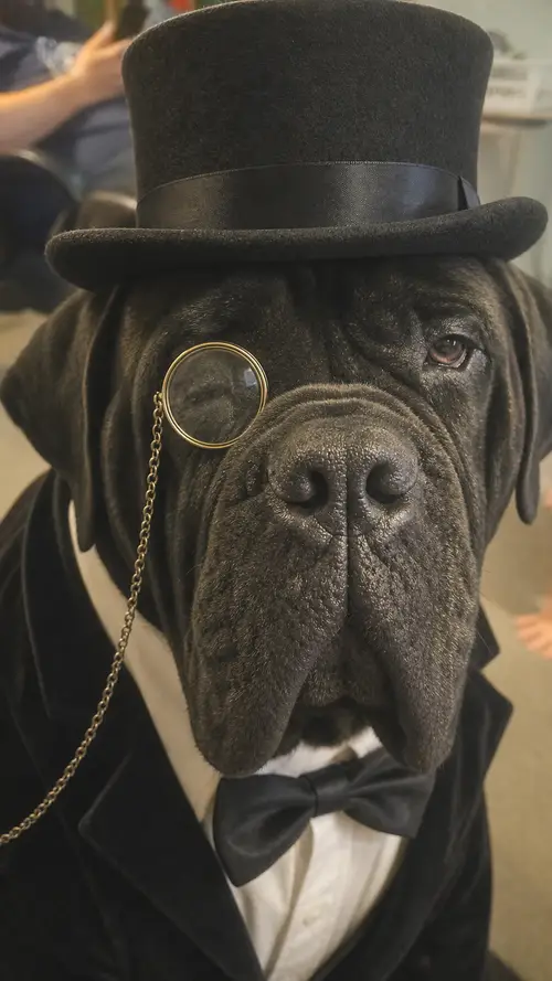 Elegant Neopolitan Mastiff in Top Hat & Monocle