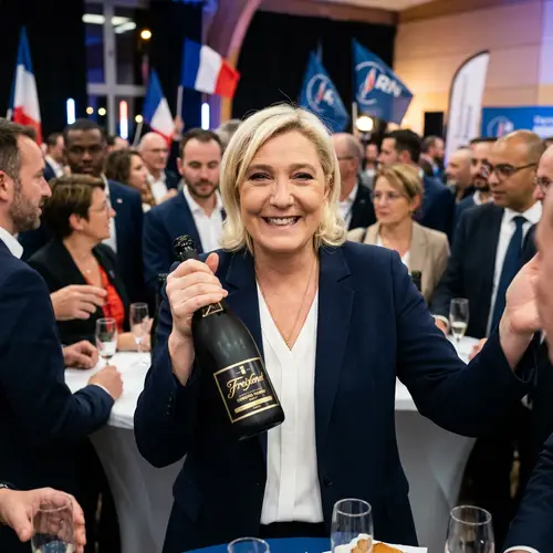 Marine Le Pen with Freixenet Bottle