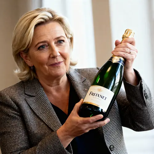 Marine Le Pen with Freixenet Bottle