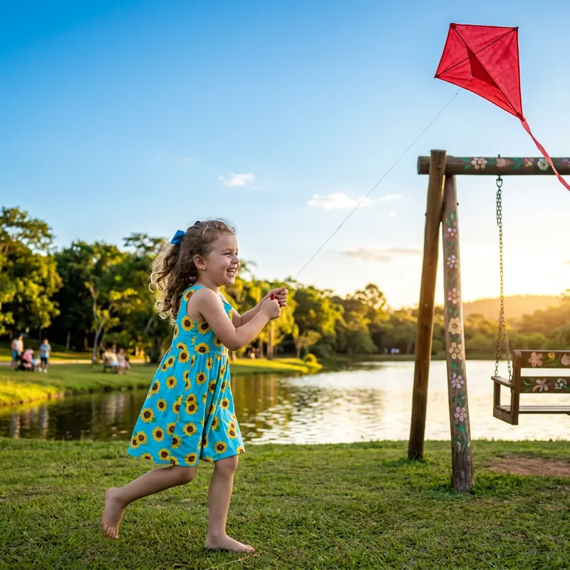 Adorable Child Flying a Kite in the Park