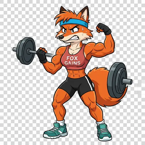 Muscular Cartoon Fox: Bodybuilder in Workout Gear