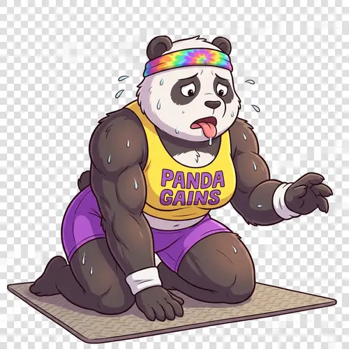 Muscular Cartoon Panda: Thirsty Bodybuilder Artwork