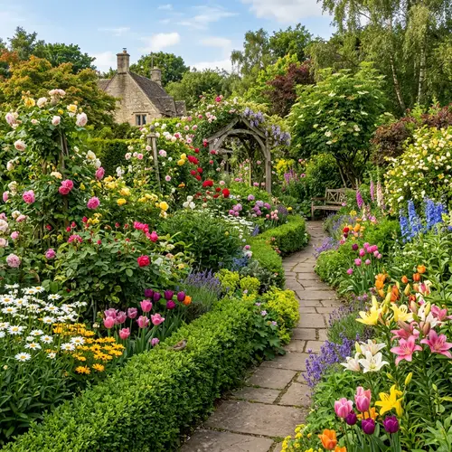Diverse Mix of Flowers in Landscaped Garden | Vibrant Colors