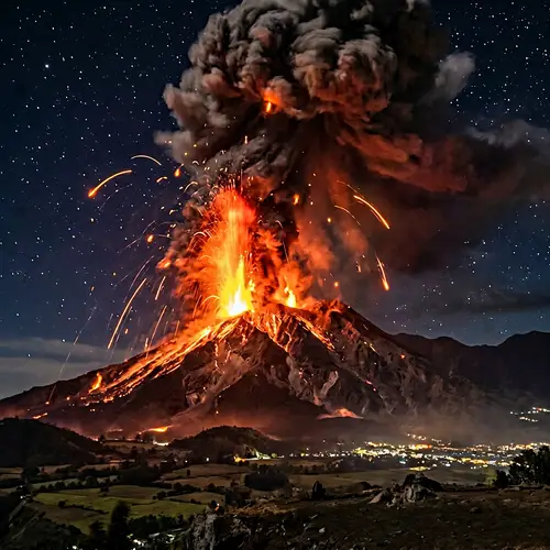 Dramatic Volcano Eruption at Midnight