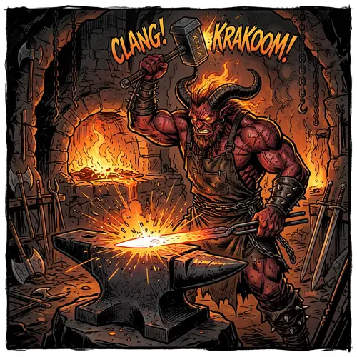 Comic Style Demon Forging Metal