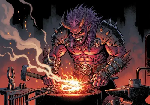 Comic Style Demon Forging Metal