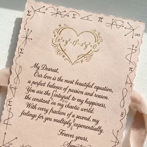 Romantic Love Letter with Mathematical Elements | Delicate Blush Design
