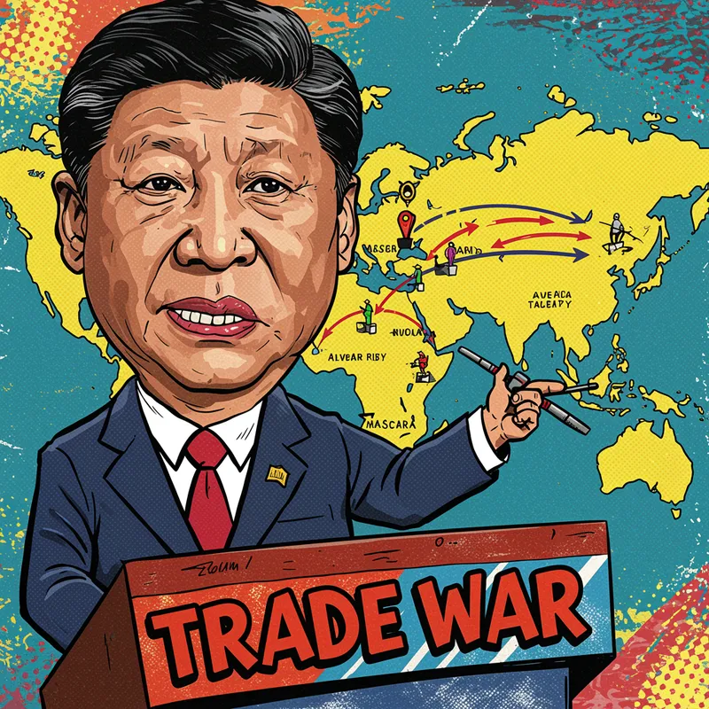 Humorous Political Cartoon of Xi Jinping's Trade War