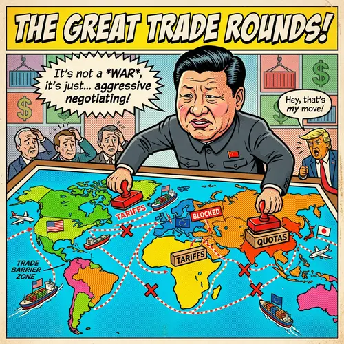Humorous Political Cartoon of Xi Jinping's Trade War