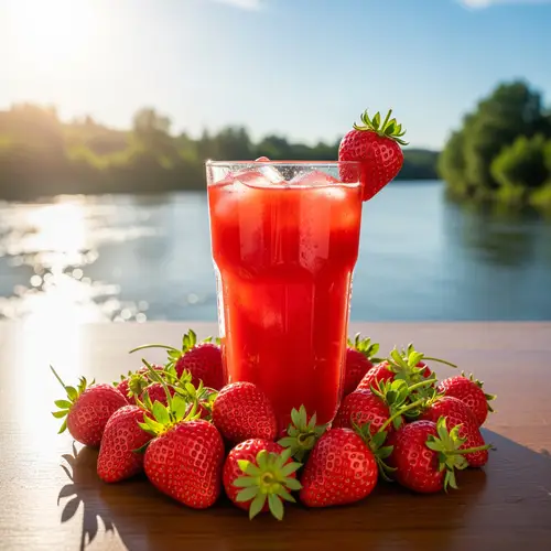 Refreshing Strawberry Juice in a Scenic Setting