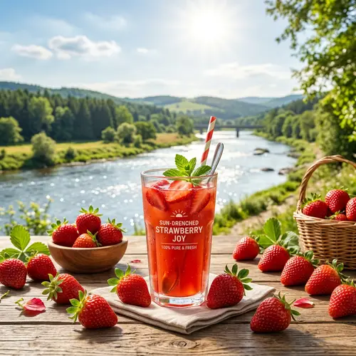 Refreshing Strawberry Juice in a Scenic Setting
