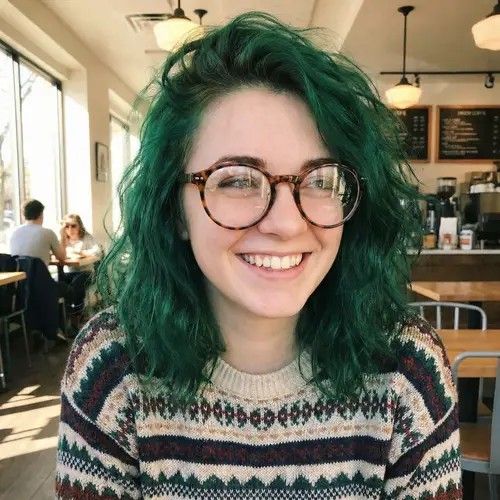 Stylish Girl with Big Glasses and Green Hair