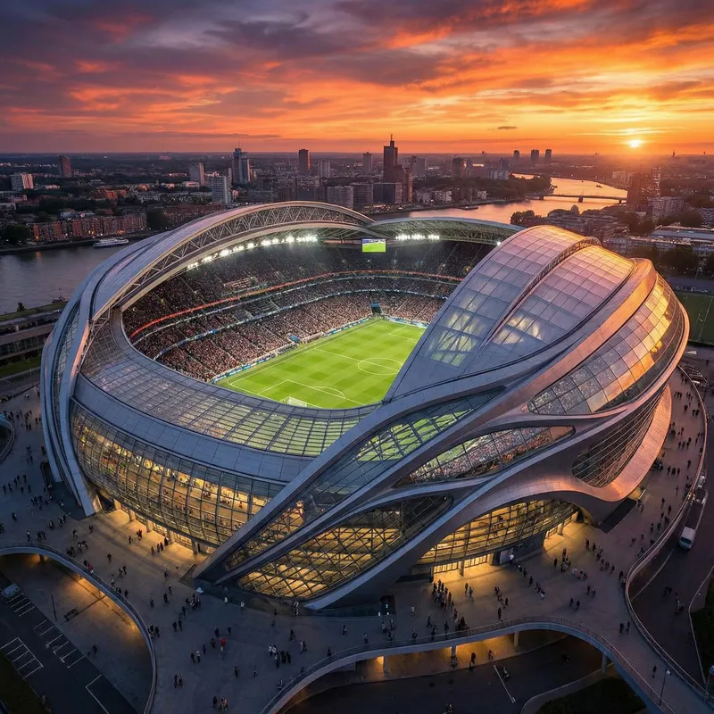 Stunning Modern Football Stadium at Sunset