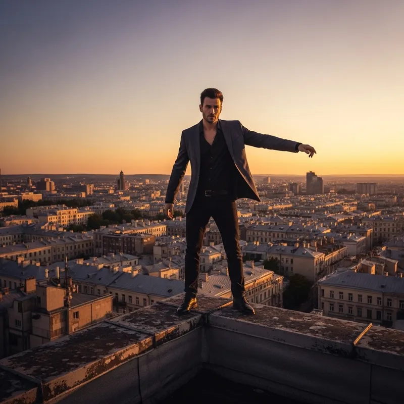 Regal Rooftop Presence at Dusk