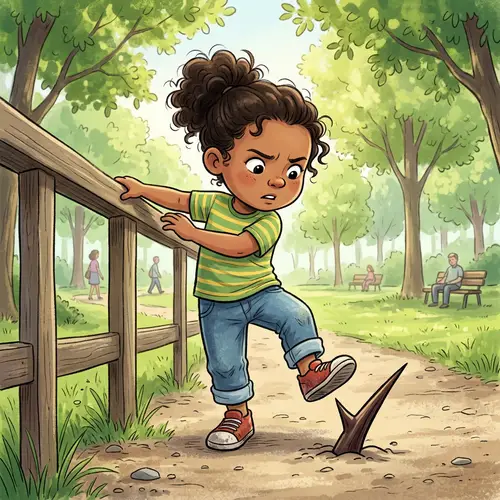 Young Child Crossing a Thorn: Cartoon Image