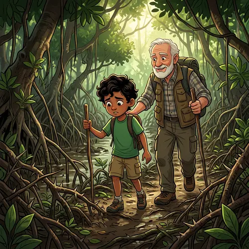 Child and Grandfather Explore Mangrove Forest | Animated Adventure