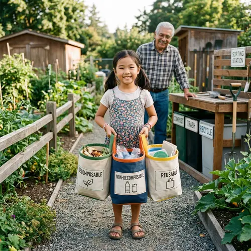 Child Sorting Trash: Decomposable, Non-Decomposable, Reusable Bags