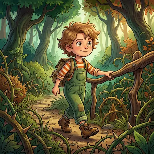 Brave Kid Walking on Thorns | Cartoon Illustration