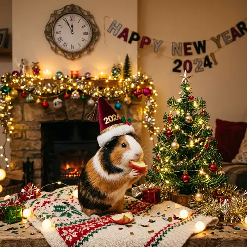 Festive Guinea Pig Celebrating New Year in Cozy Room