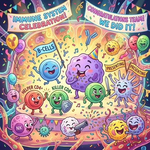 Immune Cells Celebrate with Cartoon Faces