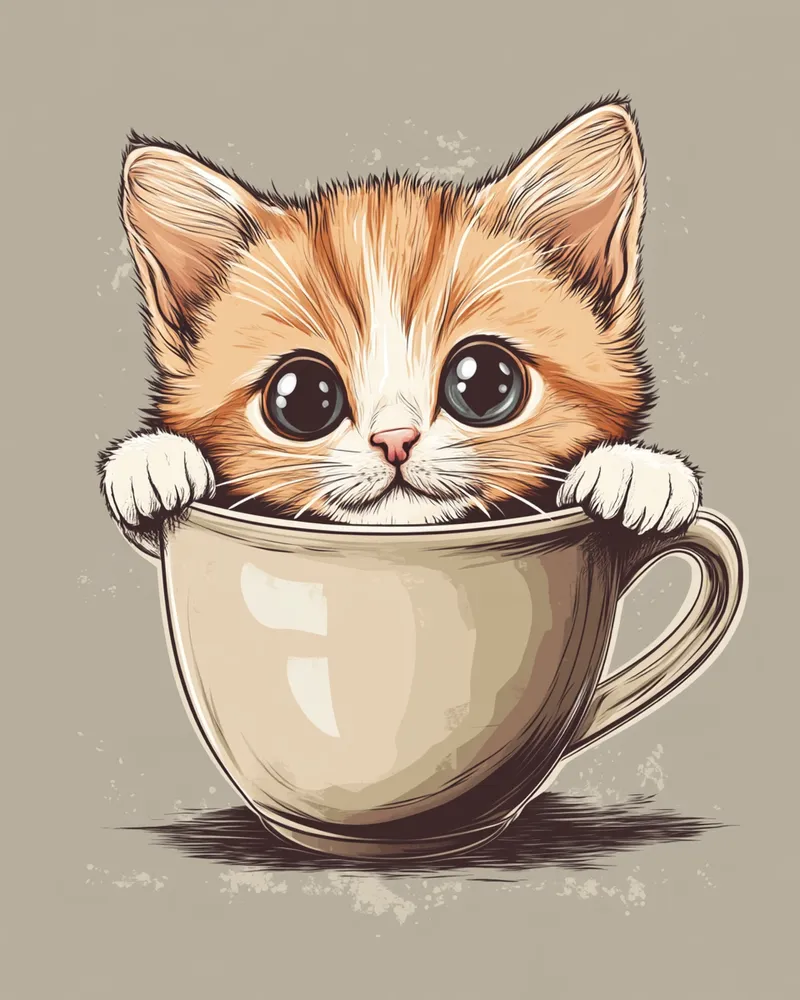 Cute Catpuccino T-Shirt Design - Adorable Cat in Cup Cute Catpuccino T-Shirt Design - Adorable Cat in Cup