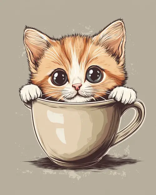 Cute Catpuccino T-Shirt Design - Adorable Cat in Cup