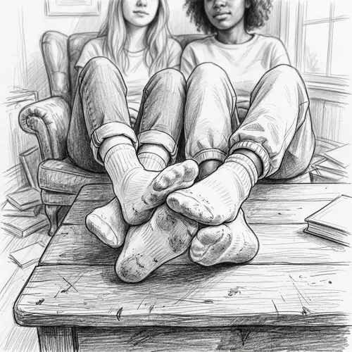 Teenage Girls Relaxing with Dirty Socks
