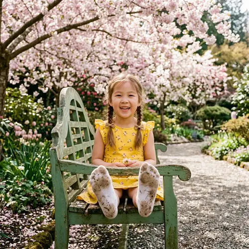 Girl Showing Soles of Feet with Dirty White Socks