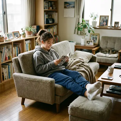 Asian Teen Girl Relaxing at Home in White Socks