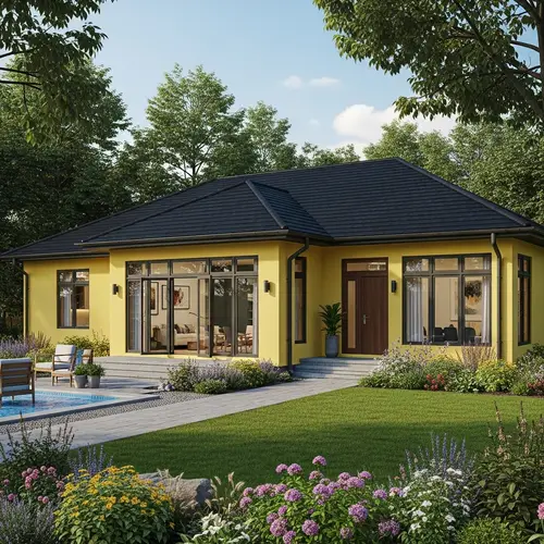 Ground Floor House with Banana Walls & Black Roof